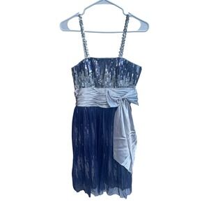 NV Couture Silver Sequin Navy Blue Tulle Party Dress‎ Size 6